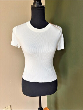 Garage Ribbed Open Back Top in White